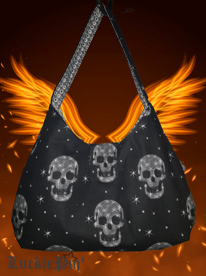 Petit sac « Skull » en coton noir imprimé têtes de mort