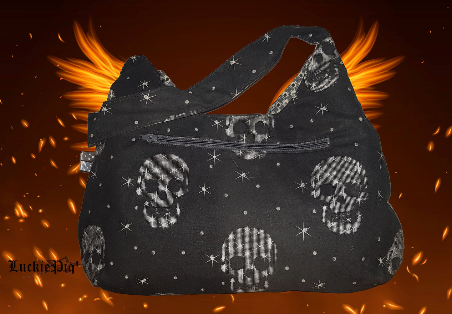 Petit sac « Skull » en coton noir imprimé têtes de mort